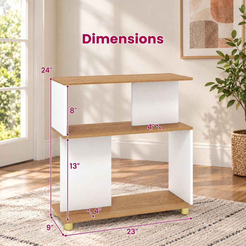 Airfind 3-Tier Modern S-shaped Bookshelf with Adjustable Feet, 135 lbs Capacity, Engineered Wood Frame, White