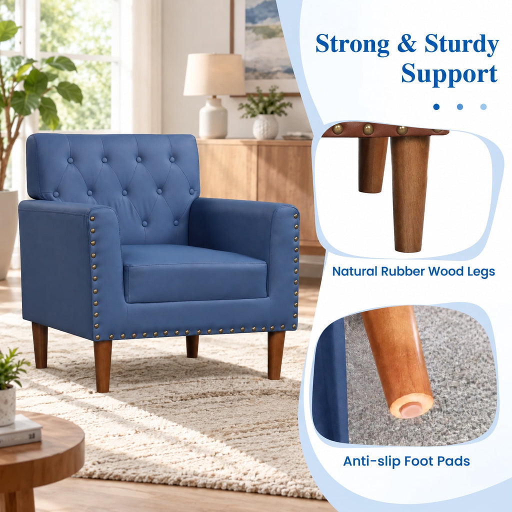Airfind Mid Century Modern Accent Chair with Button Tufted Decoration and Rivets, 400 lbs Capacity, PVC Leather Sponge Rubber Wood Plywood Frame