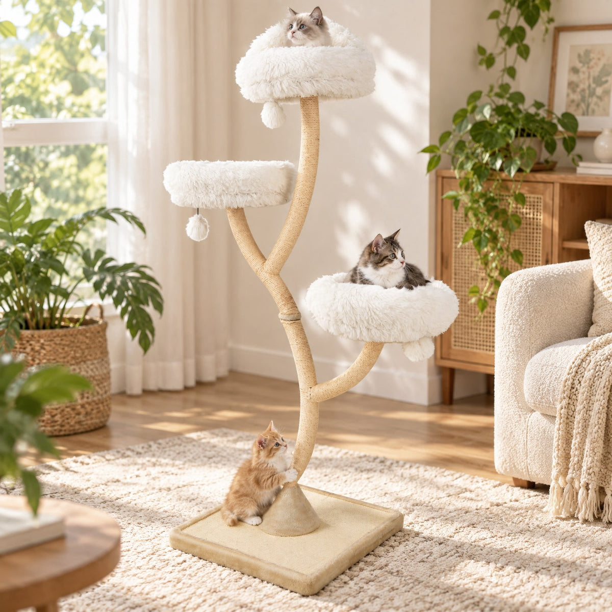 Airfind 70 Inch Tall Cat Tree 4-Layer Cat Tower with 3 Perches and Dangling Balls, 22 lbs Capacity, Engineering Board Metal Plush Sisal Rope Frame