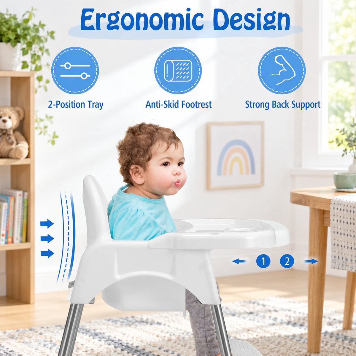 Airfind 4-in-1 Convertible Youth High Chair with Removable Double Tray, 33 lbs Capacity, PP Frame, for 6-36 Months, 26 Inch x 23.5 Inch x 33.5 Inch, White