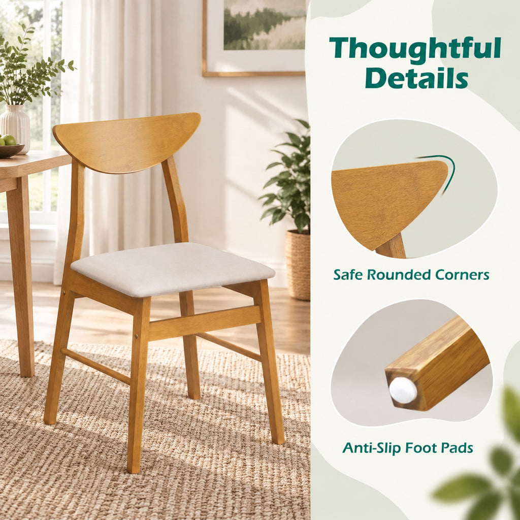 Airfind Set of 4 Upholstered Dining Chairs with Curved Backrest and Rubber Wood Frame, 330 lbs Capacity, Rubber Wood Foam MDF Frame, Natural