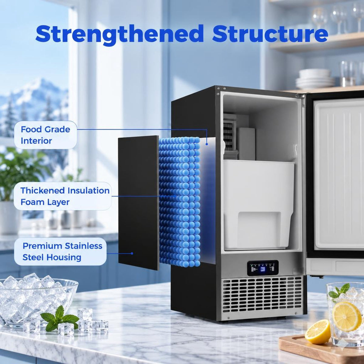 Airfind Commercial Ice Maker 110 lbs/24H Undercounter Ice Machine with 25 lbs Storage Capacity, Stainless Steel Galvanized Steel Frame, Silver