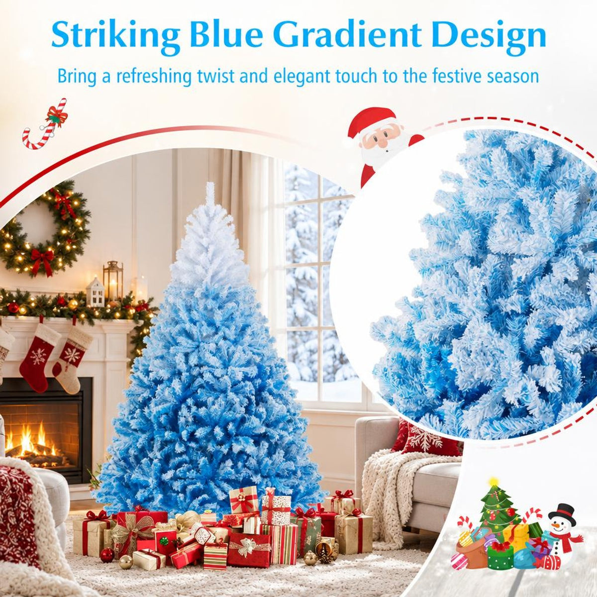 Airfind 2025 New Artificial Christmas Tree with 456 Branch Tips and Folding Metal Stand-7FT, Blue, Diameter of Stand 16 Inch 18 Inch 20 Inch 22 Inch