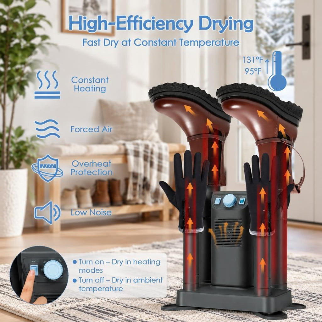 Airfind Electric Shoe Boot Dryer 4 Shoes with 180 Mins Timer Ozone Disinfection, PP fiberglass ABS Frame, Gray