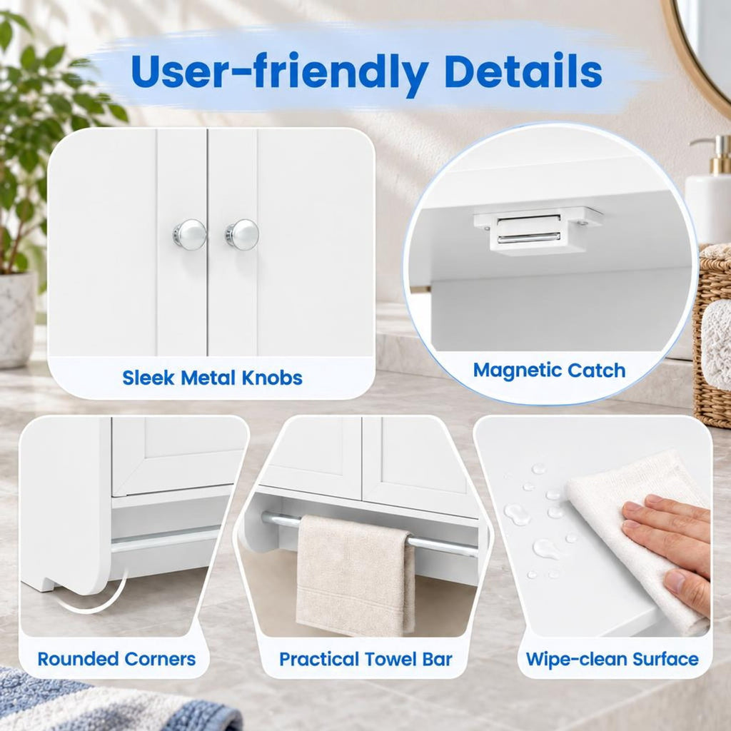 Airfind Wall Mounted Bathroom Storage Medicine Cabinet with Towel Bar, 100 lbs Capacity, Engineered Wood Frame, White
