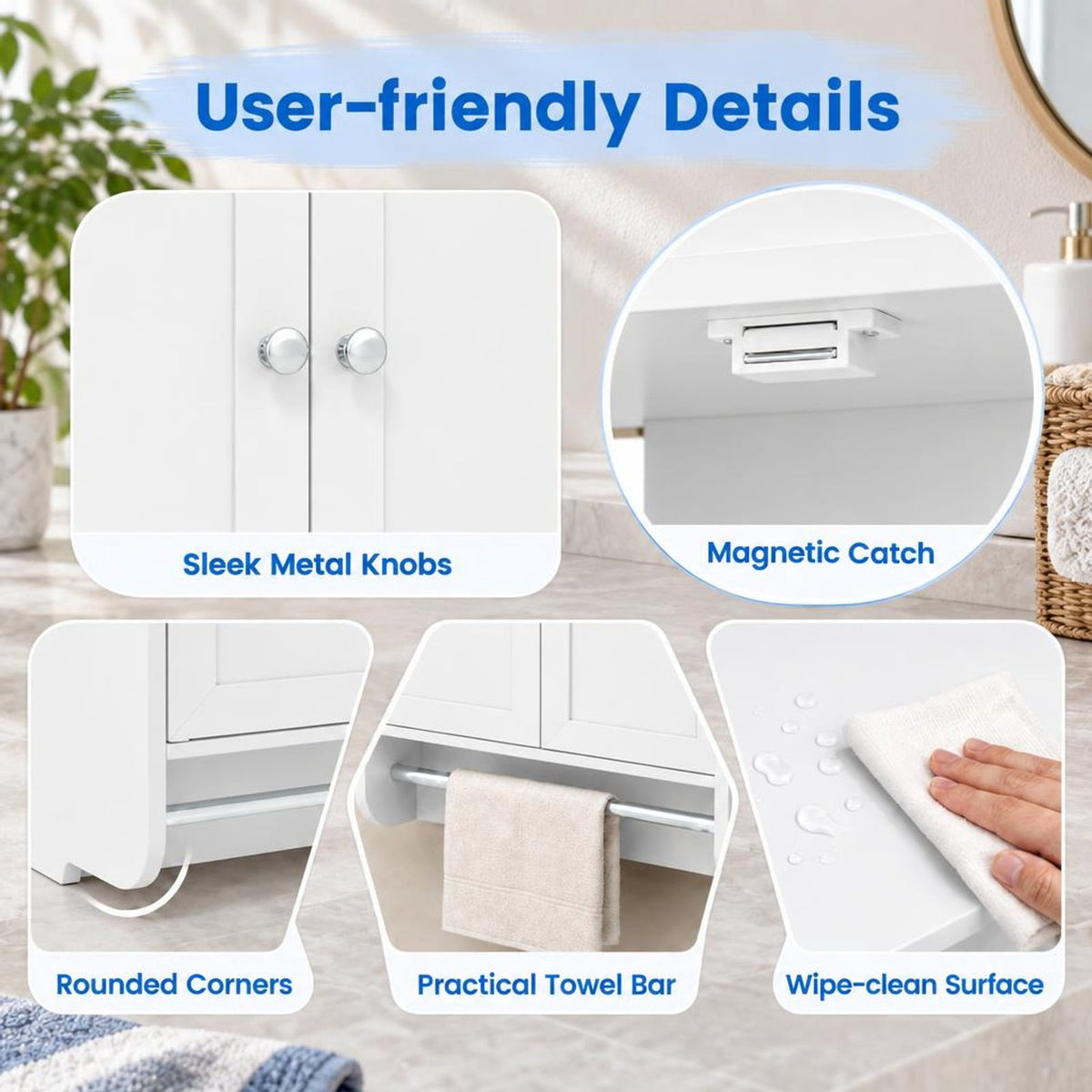 Airfind Wall Mounted Bathroom Storage Medicine Cabinet with Towel Bar, 100 lbs Capacity, Engineered Wood Frame, White