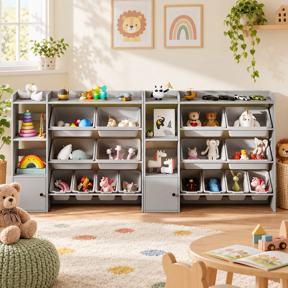 Airfind Kids Toy Storage and Bookshelf with Open Shelves and Single-door Cabinet, 220 lbs Capacity, Engineered Wood Frame, for 3+ Years Old Total