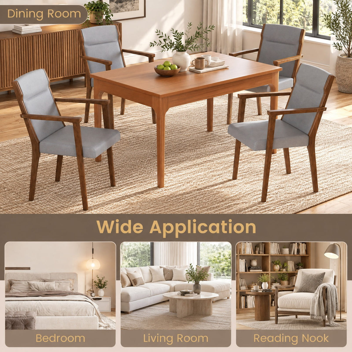 Airfind Upholstered Wooden Accent Chairs Set of 2 with High Back and Soft Cushion, 352 lbs Capacity, Rubber Wood Frame, Gray