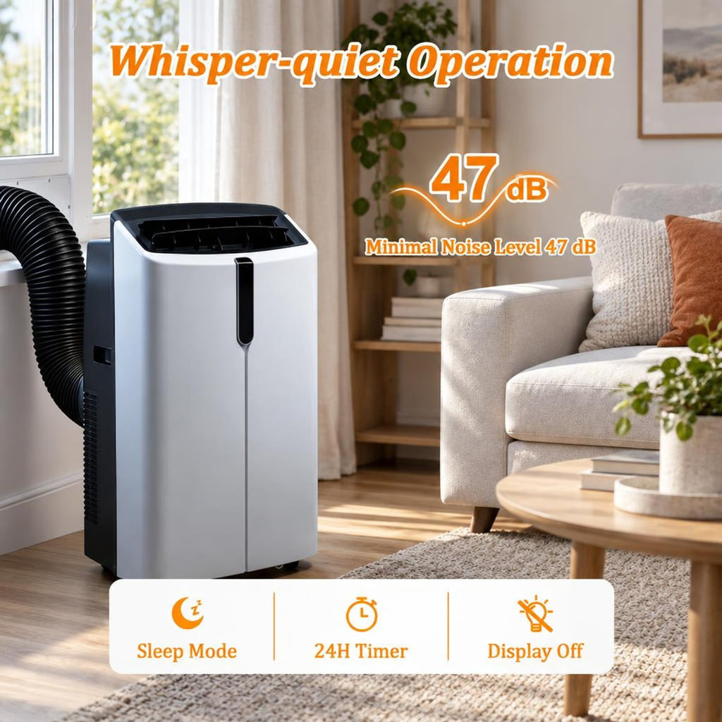Airfind 14000 BTU Smart Portable AC with APP Voice Control 47 Db for Rooms 750 Sq. Ft, Abs, 17.5 Inch X 14 Inch X 29 Inch Cooling, Black