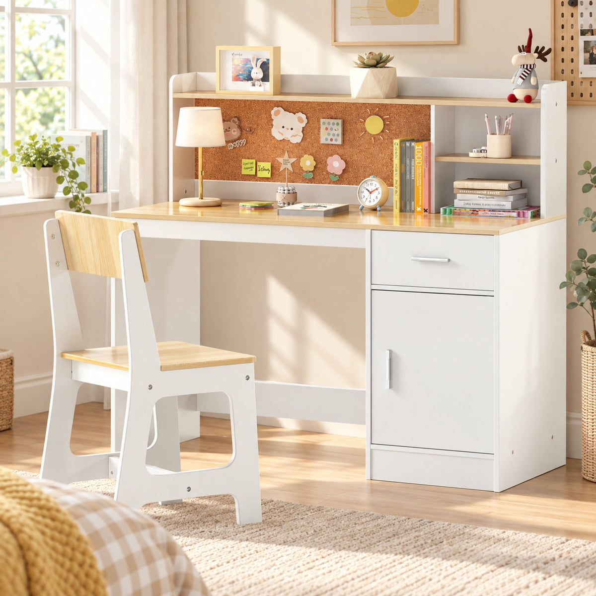 Airfind Youth Study Desk and Chair Set Student Table and Chair, MDF Frame, 132 lbs Capacity, for 3+ Years Old, 43 Inch x 19 Inch x 39.5 Inch Footprint, Natural