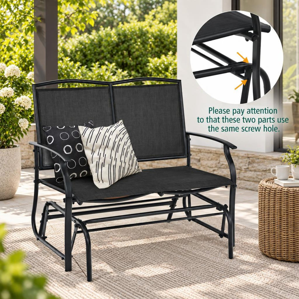 Airfind Iron Patio Rocking Chair for Outdoor Backyard and Lawn, 396 lbs Capacity, Steel and textilene Frame, 41.3 x 28.1 x 36.6 Footprint, Black