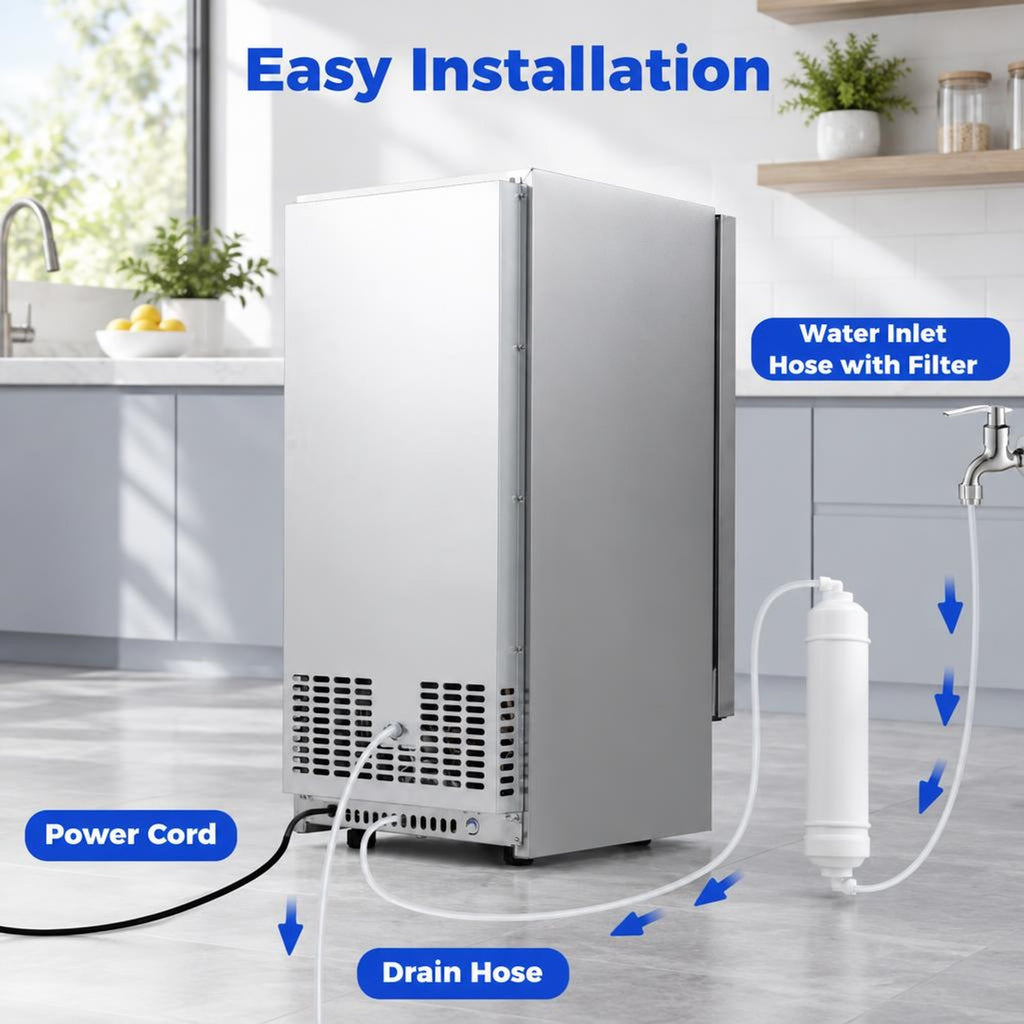 Airfind Commercial Ice Maker with 25 lbs Storage Capacity for Home Bar Cafe, Stainless Steel Galvanized Steel Frame, Silver
