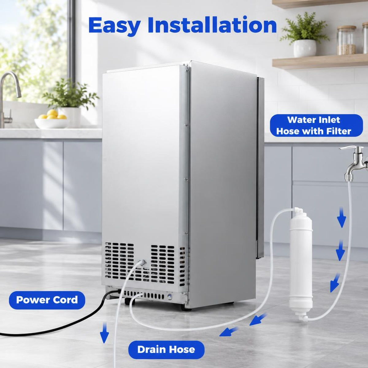 Airfind Commercial Ice Maker with 25 lbs Storage Capacity for Home Bar Cafe, Stainless Steel Galvanized Steel Frame, Silver