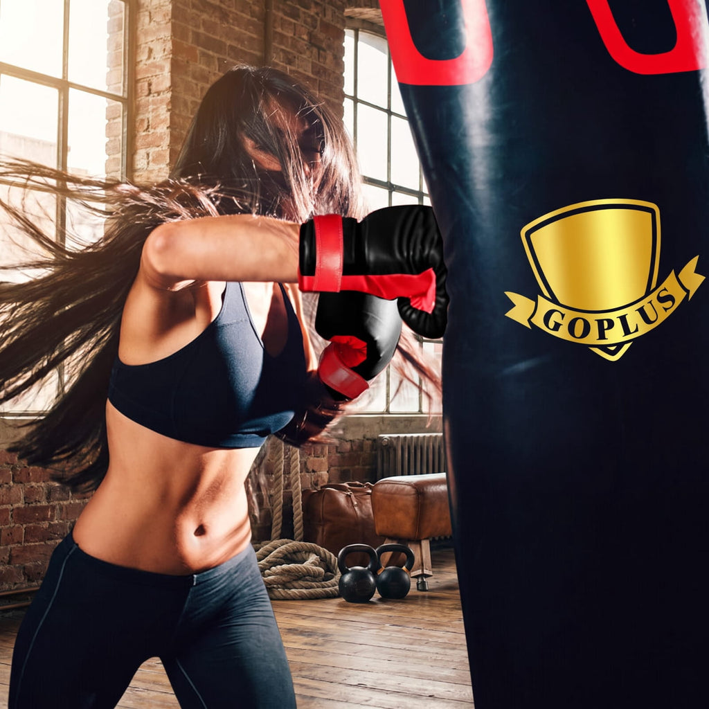 Airfind 56 Pound Filled Hanging Punching Bag Set for Adults with Hand Wraps and Boxing Gloves for Home Boxing Training, Black