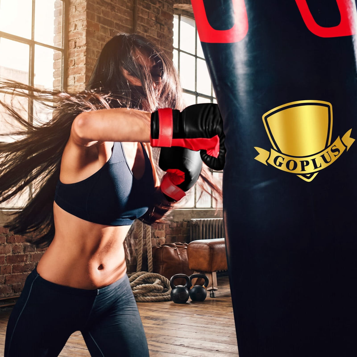 Airfind 56 Pound Filled Hanging Punching Bag Set for Adults with Hand Wraps and Boxing Gloves for Home Boxing Training, Black