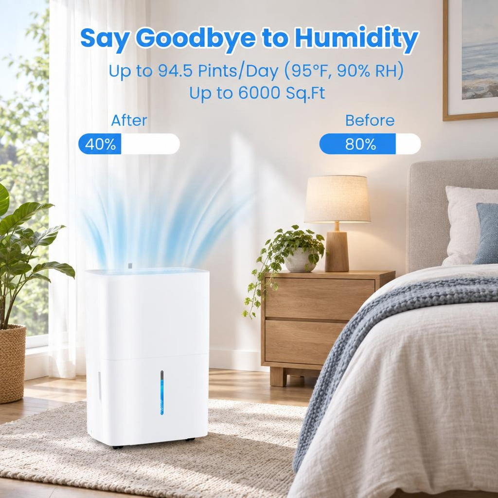 Airfind 94.5 Pints Dehumidifier with 24H Timer and LED Display, ABS Frame, 13 Inch x 9 Inch x 19.5 Inch Rated Footprint for Everyday Use, White