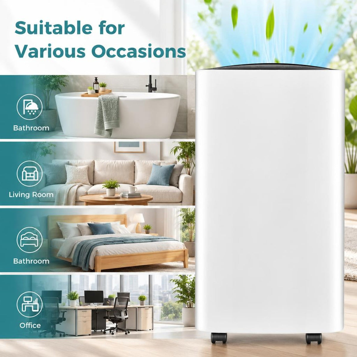 Airfind 30 Pints 1500 Sq. Ft Portable Dehumidifier for Medium to Large Spaces, 10 Inch x 8.5 Inch x 18.5 Inch Footprint, ABS Frame, White