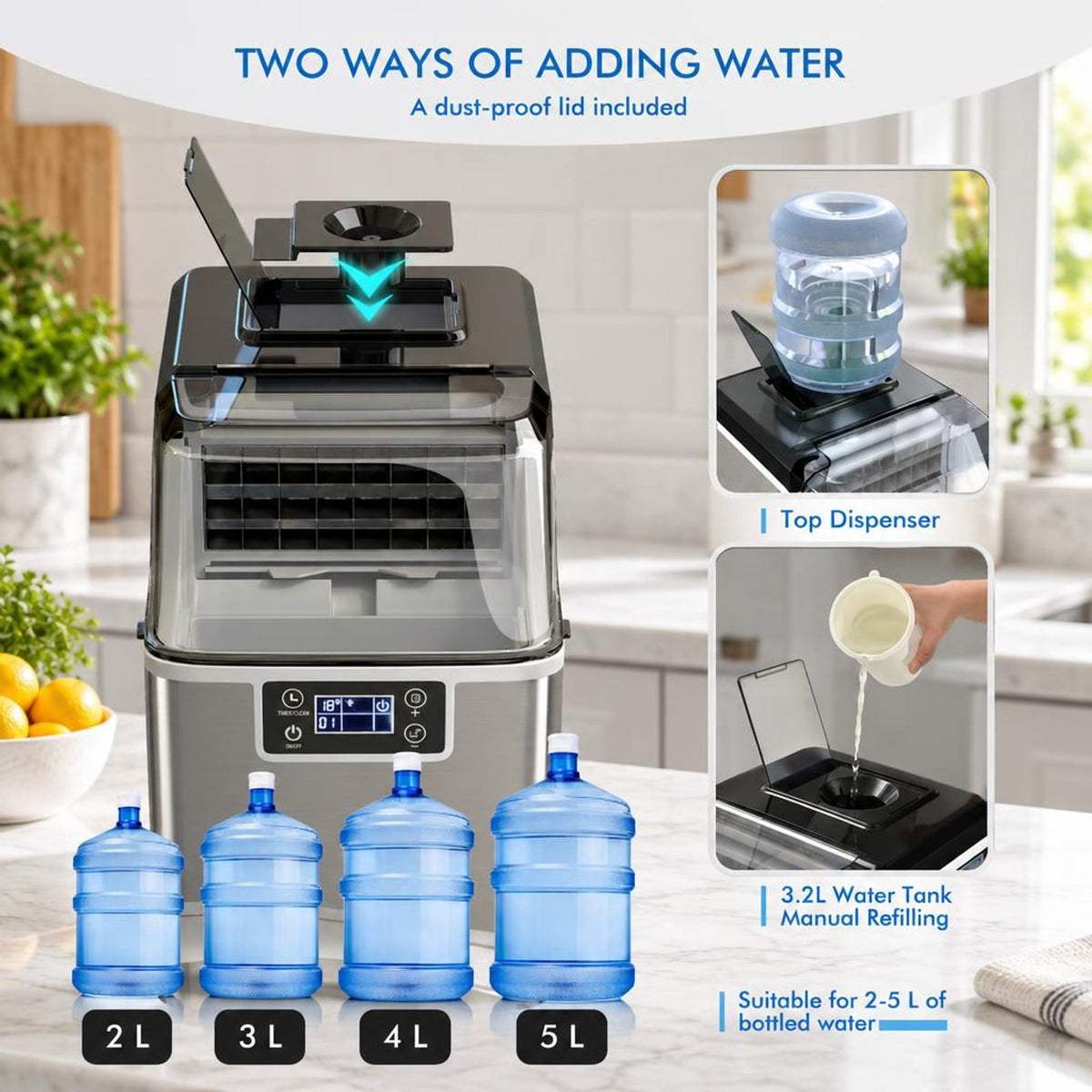 Airfind Electric Countertop Ice Maker with Ice Scoop and Basket, Stainless steel PP Frame, 10 x 14 x 15 Footprint, Silver