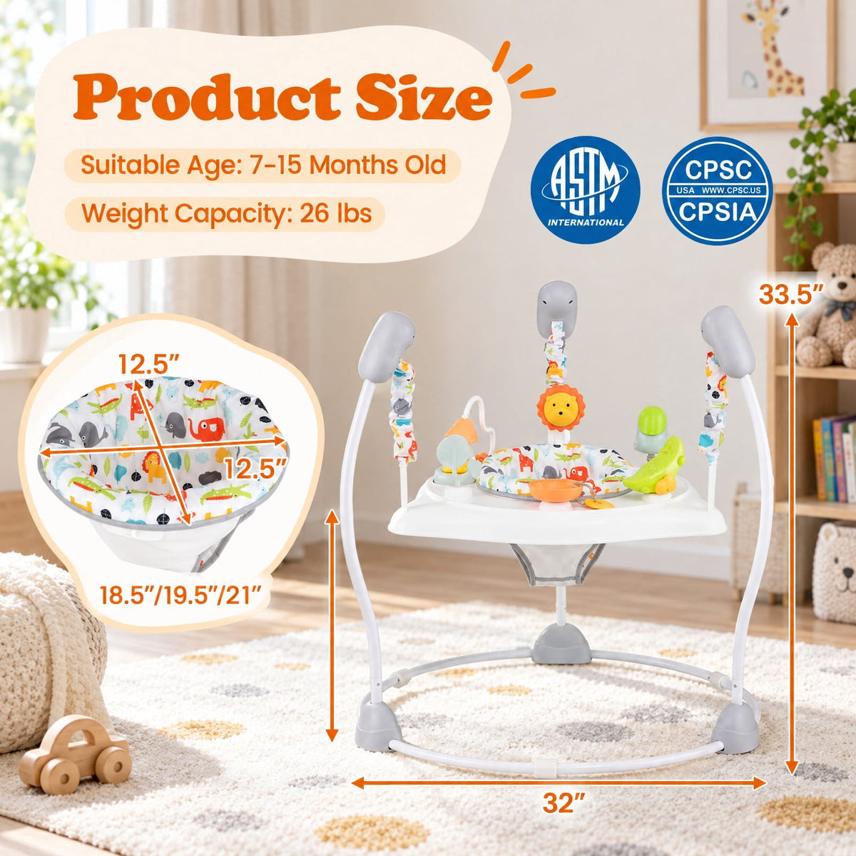 Airfind Child Jump and Play Activity Center with Rotatable Seat and Interactive Toys, 26.5 Lbs Capacity, Pp, for 7-15 Months Old, White