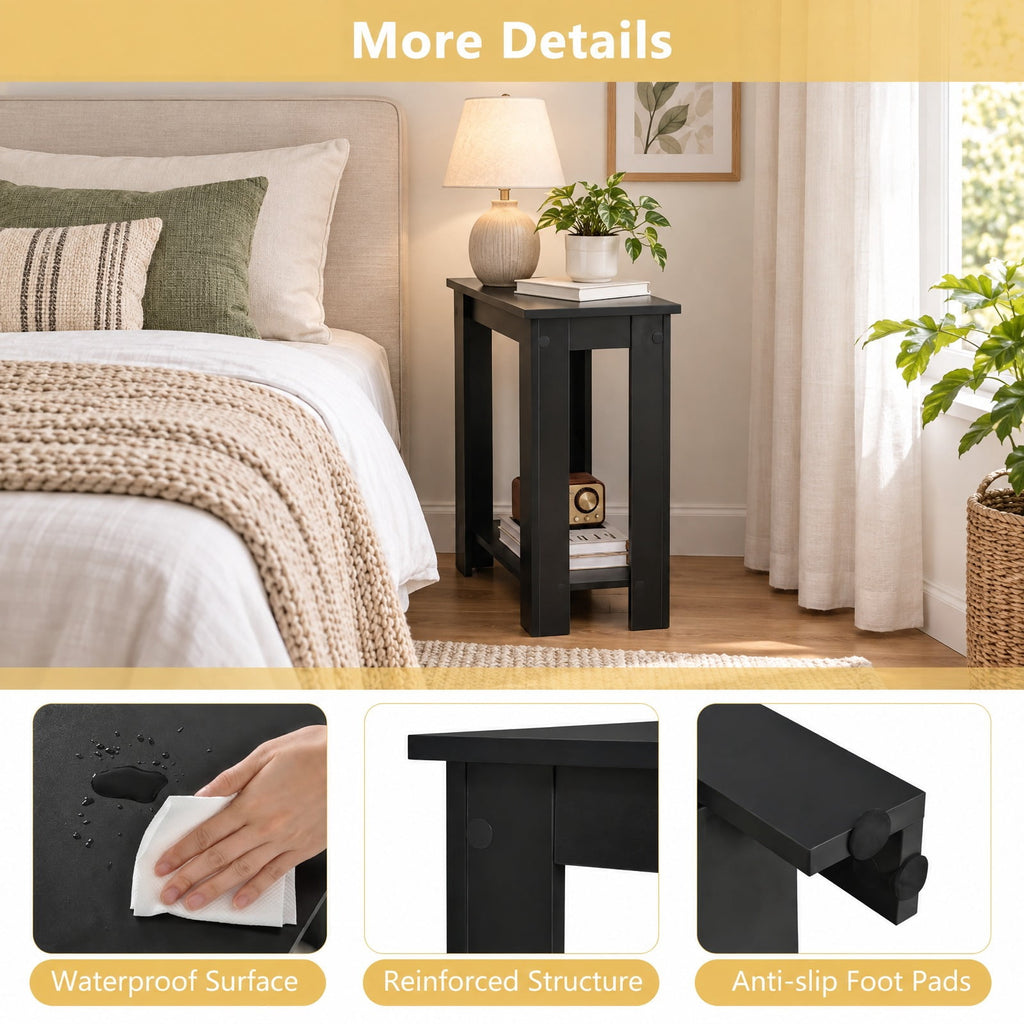 Airfind 2-Tier Modern Compact End Table with Storage Shelf, 110 lbs Capacity, Engineered Wood Frame, 23.5 x 12 x 24 Footprint, Black