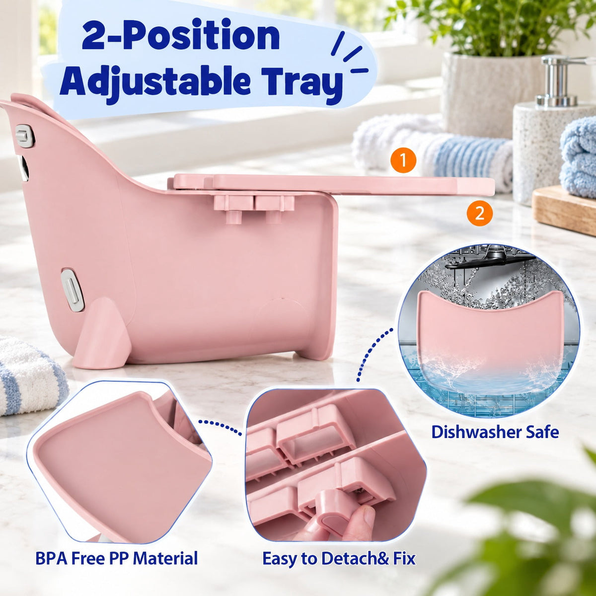 Airfind 4-in-1 Baby Convertible Toddler Table Chair Set with PU Cushion, 33 lbs Capacity, PU PP metal Frame, for 6-36 months, Pink