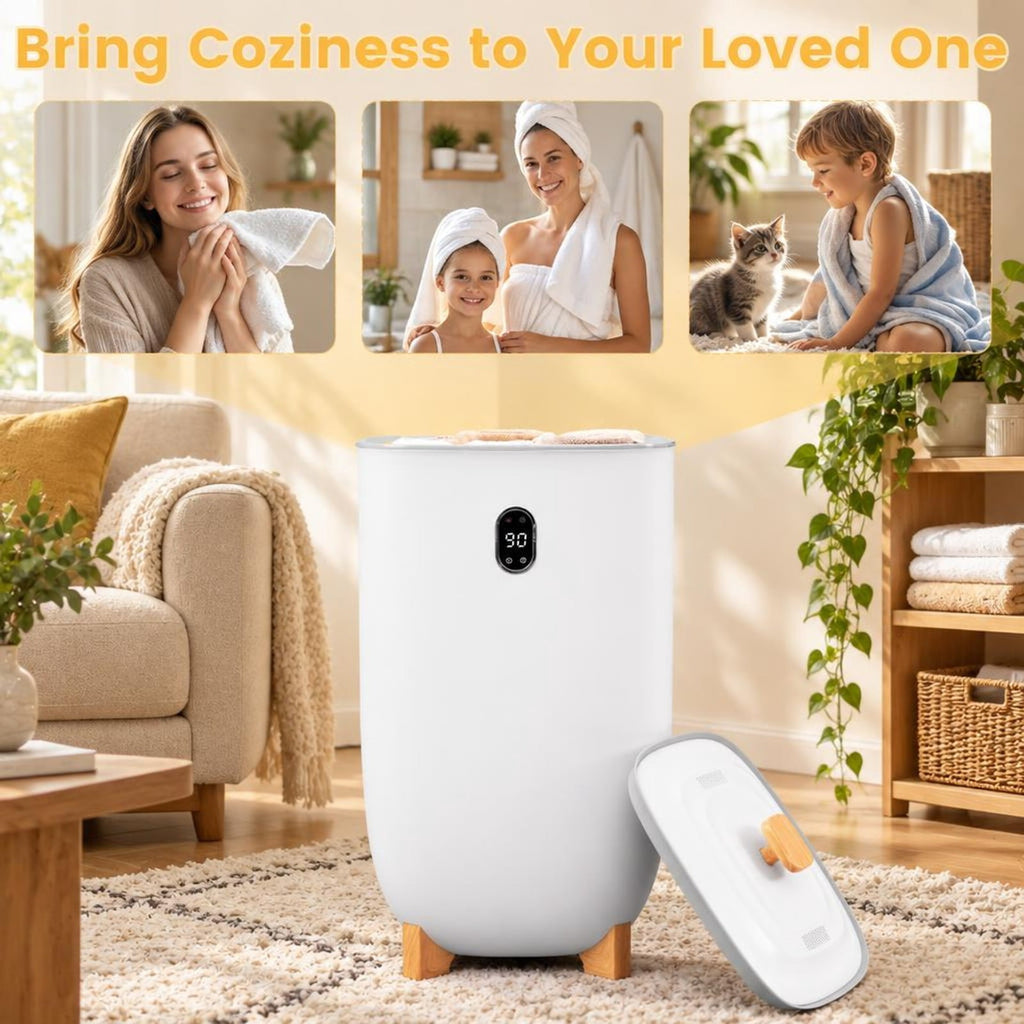 Airfind 40L Towel Warmer Luxury Hot Towel Bucket featuring 2 Heating Temperatures, PP PC Stainless Steel Frame, 14.5 Inch x 14.5 Inch x 26 Inch Footprint, White