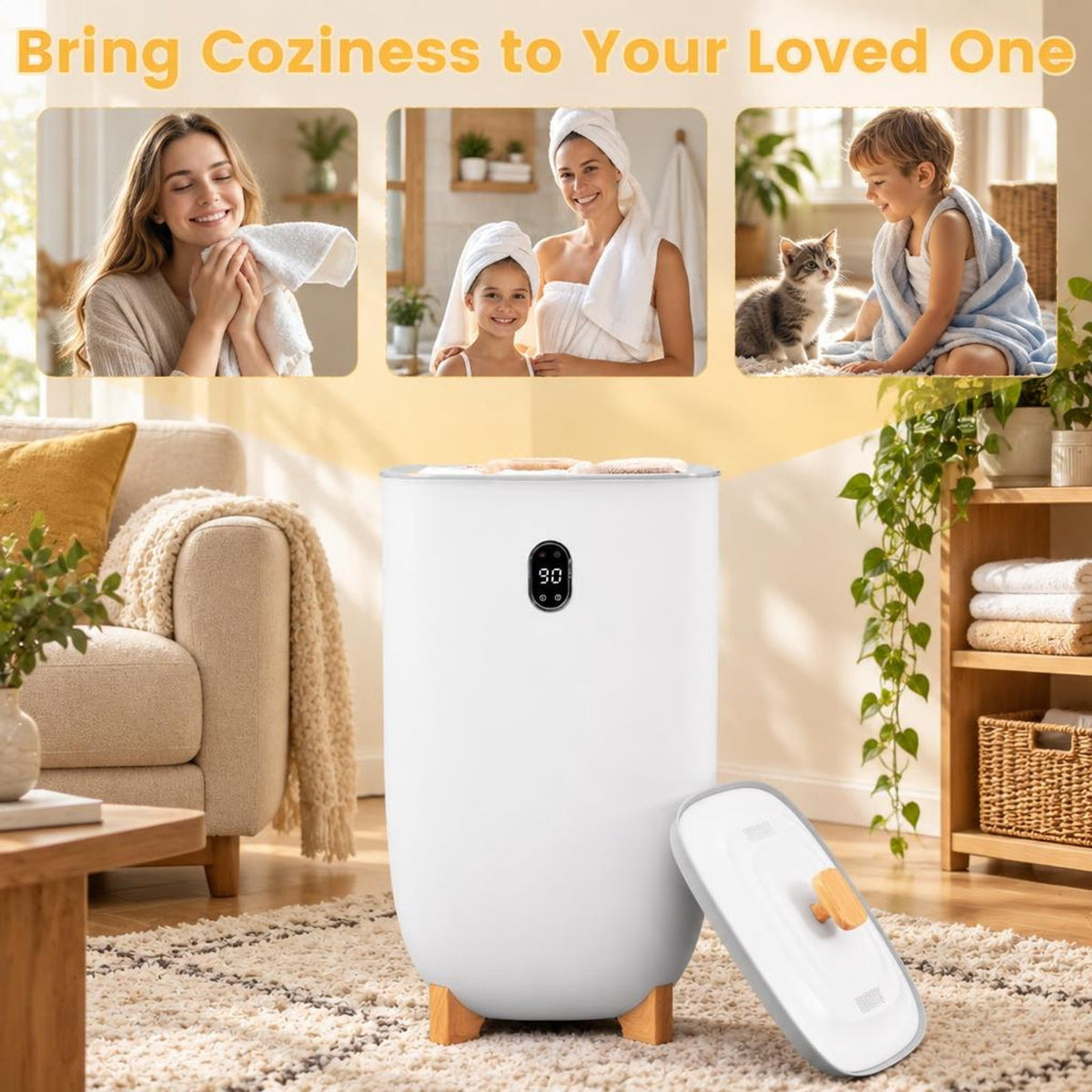 Airfind 40L Towel Warmer Luxury Hot Towel Bucket featuring 2 Heating Temperatures, PP PC Stainless Steel Frame, 14.5 Inch x 14.5 Inch x 26 Inch Footprint, White