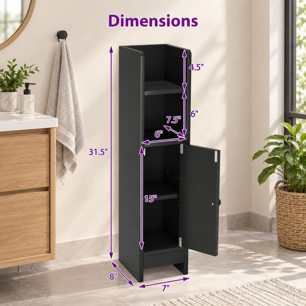 Airfind Bathroom Slim Cabinet Corner with Door and Adjustable Shelf, 44 lbs Capacity, Engineered Wood Frame, Black