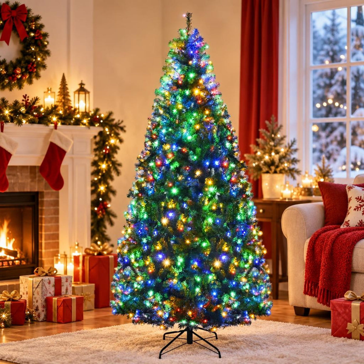 Airfind Artificial Premium Hinged Christmas Tree-7 ft, PVC Frame, 0.9in x 1.6in x 2in Footprint, Green Adapter: UL-certified