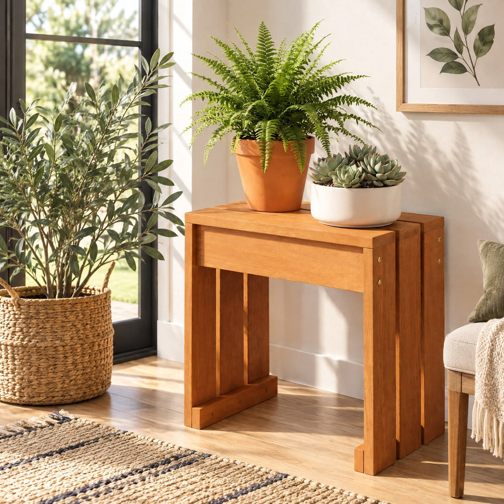 Airfind Multi-Use Solid Wood Backless Bench, Side Table and Plant Stand for Patio, Entryway, Living Room and Garden, 242 lbs Capacity, 18 Inch x 12 Inch x 17 Inch , Natural