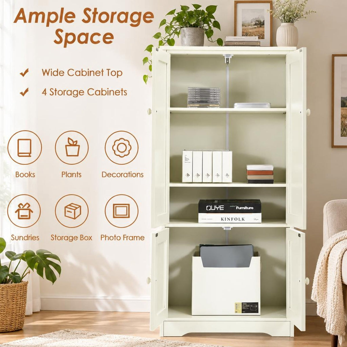 Airfind Accent Storage Cabinet Adjustable Shelves, MDF Frame, 24in x 13in x 49in (L x W x H) Other Footprint, White