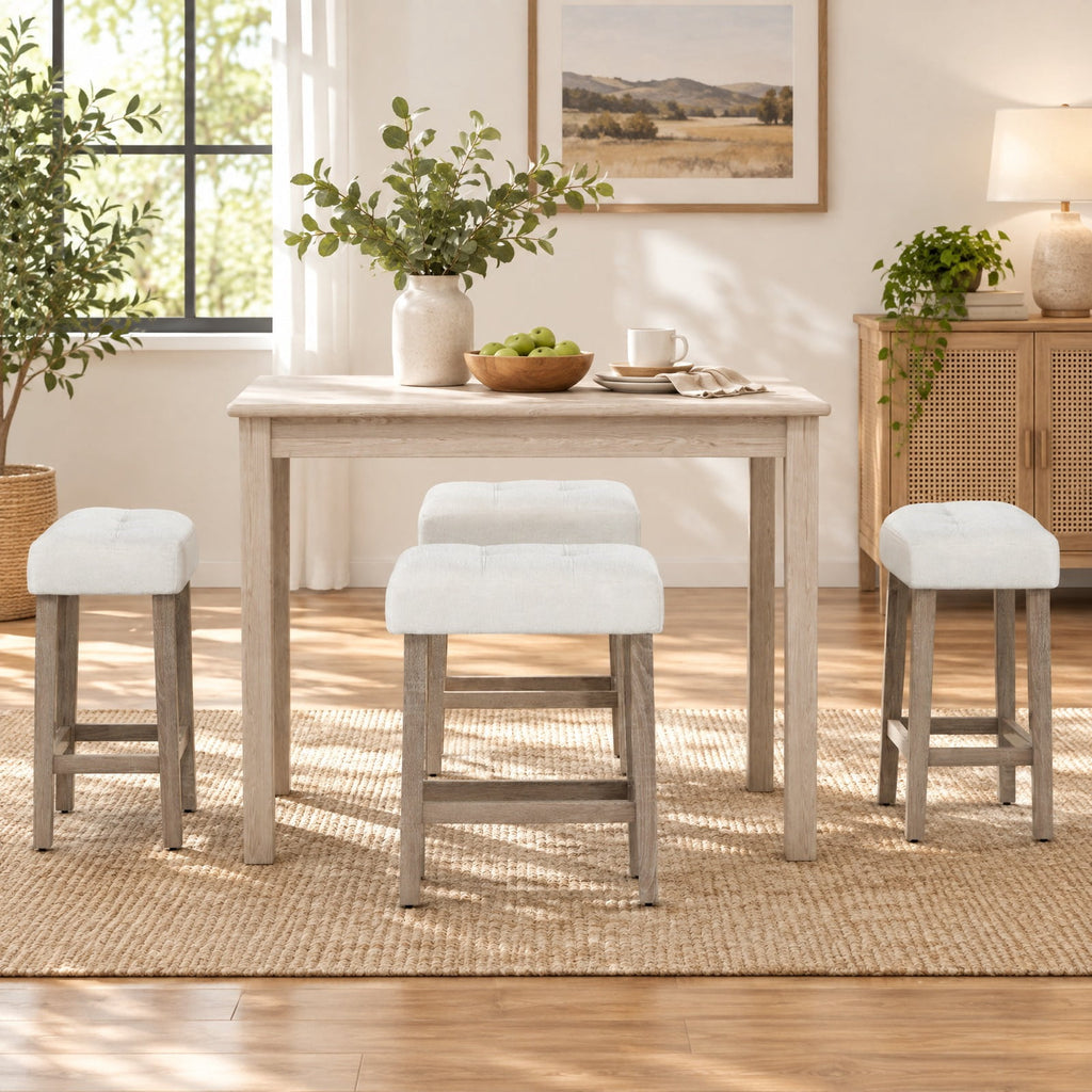 Airfind Modern Counter Height Bar Stools Set of 2 with Rubber Wood Legs, 350 lbs Capacity, Sherpa Fabric Rubber Wood MDF Sponge Frame, White