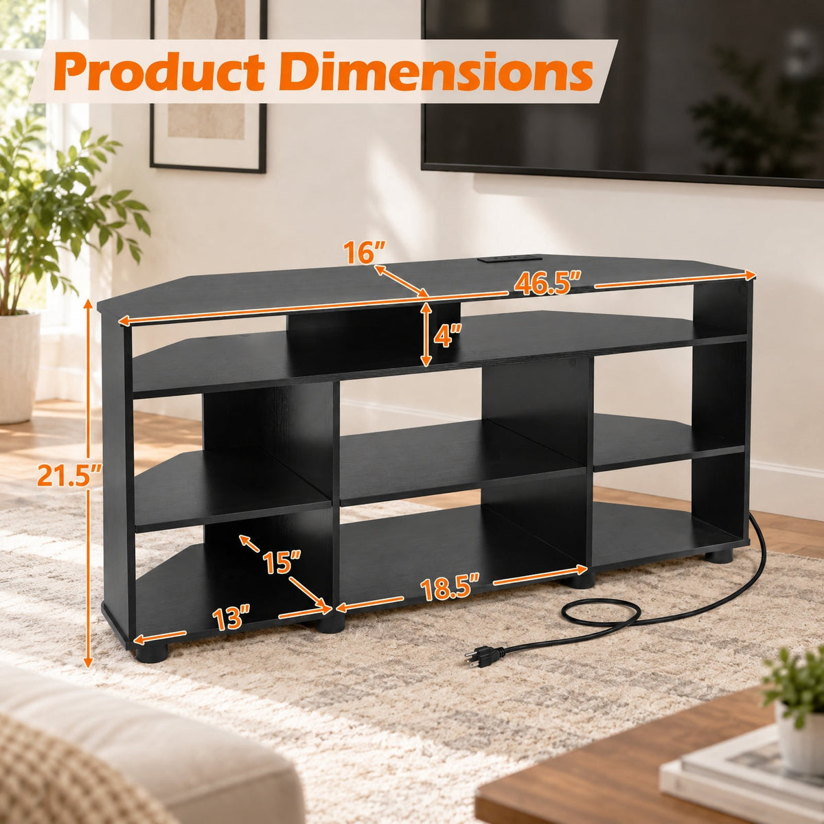 Airfind Corner Entertainment Center TV Stand for TVs up to 55 Inch, 90 lbs Capacity, Engineered Wood Frame, 46.5 x 16 x 21.5 Footprint, Black