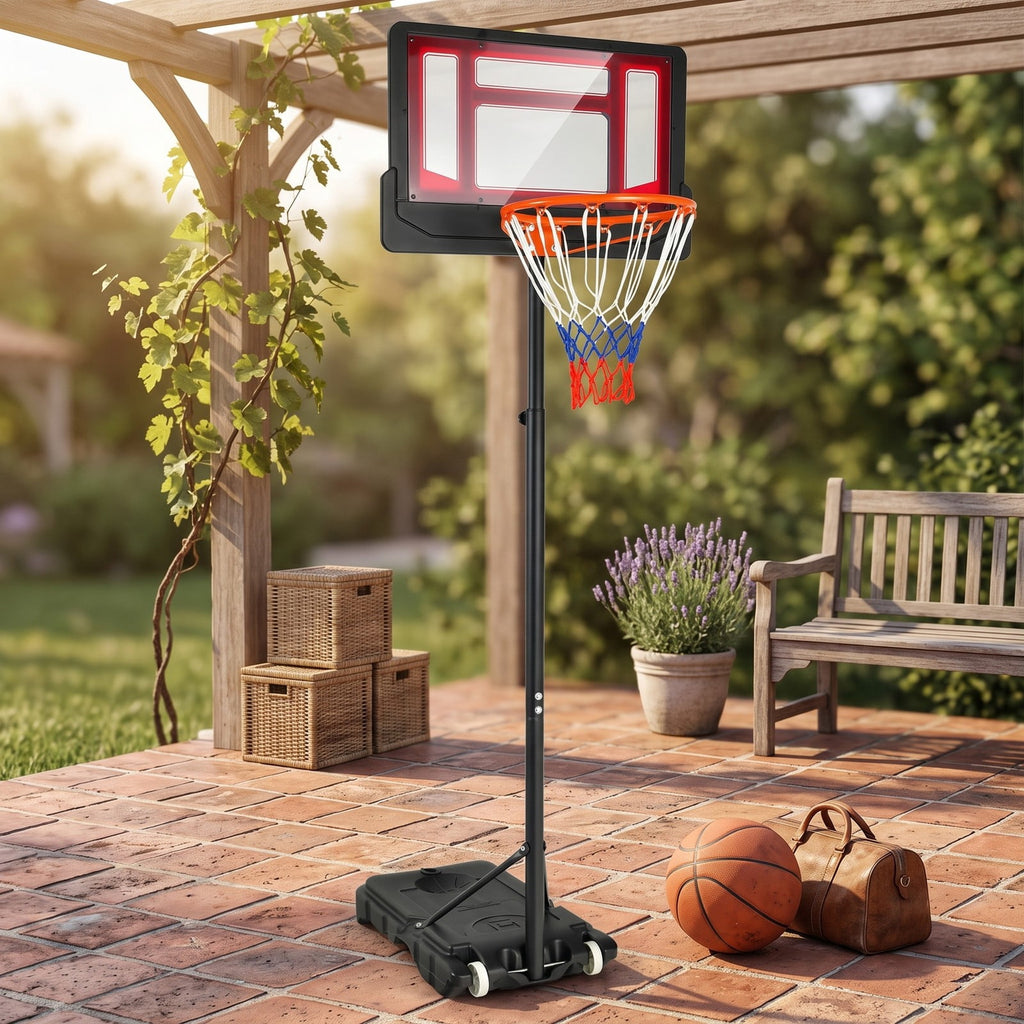Airfind Portable Basketball Hoop System, 4.3-8.2 FT Adjustable Height Basketball Goal with Wheels, Shatterproof Backboard and Fillable Base for Kids Youth Adults, Red
