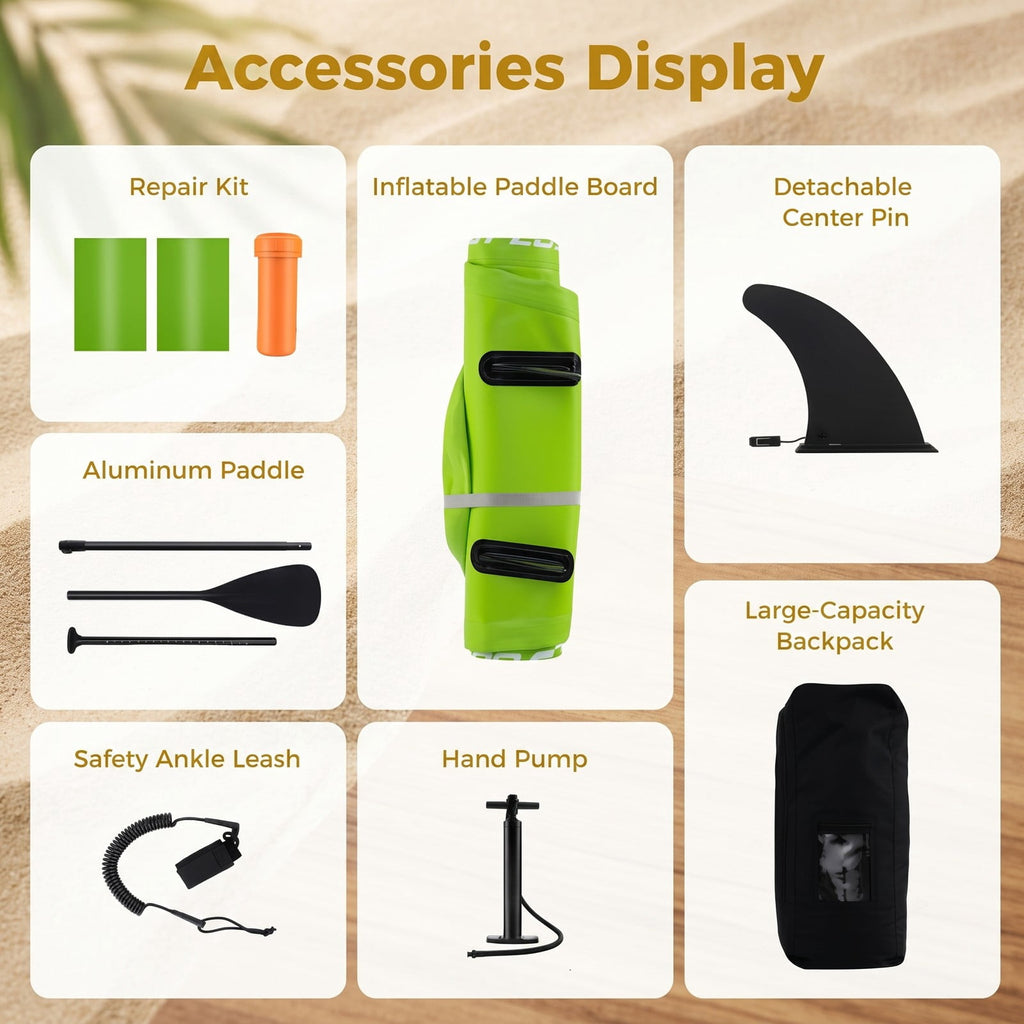 Airfind Inflatable Stand Up Paddle Board with 3 Fins and Telescoping Aluminum Paddle for Adults and All Skill Levels, Green and Yellow