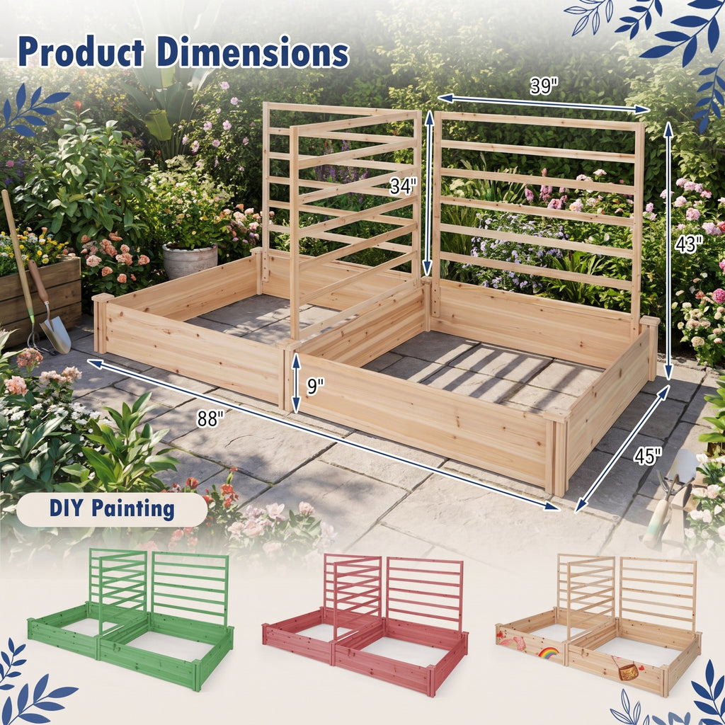Airfind Raised Garden Bed with 2 Planter Boxes and 3 Trellis, Trellis 22 lbs Capacity, Fir Wood Frame, Natural