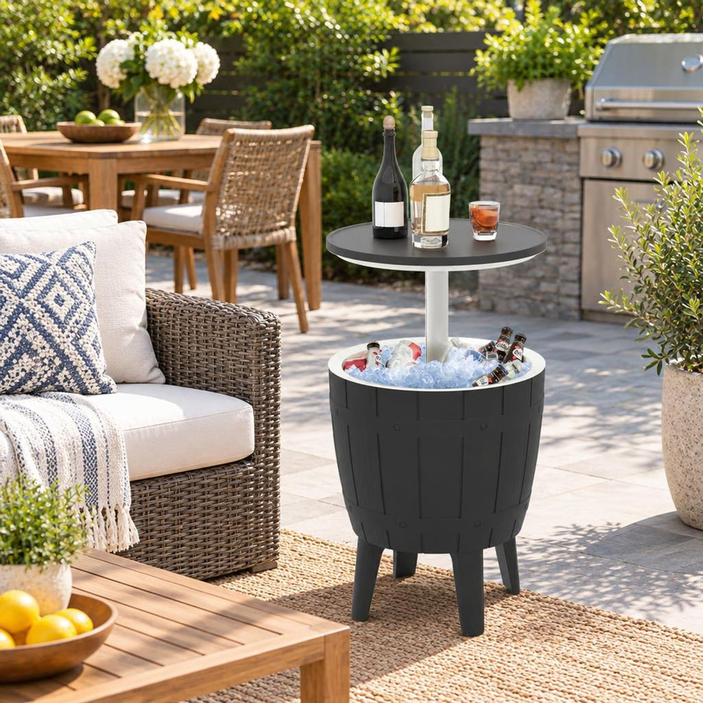 Airfind 10 Gallon Cooler Bar Table Outdoor Coffee Table Ice Bucket with Telescopic Tabletop for Beer and Wine, 110 lbs Bucket Capacity, Black