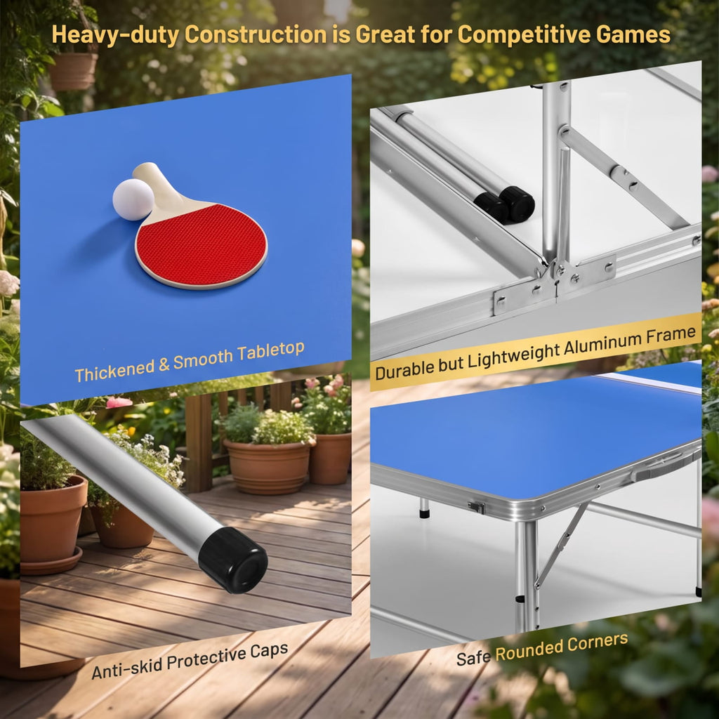 Airfind 60 Inch Portable Folding Table Tennis Table with Net Paddles and Balls for Indoor Family Game Room Ping Pong Fun, Blue