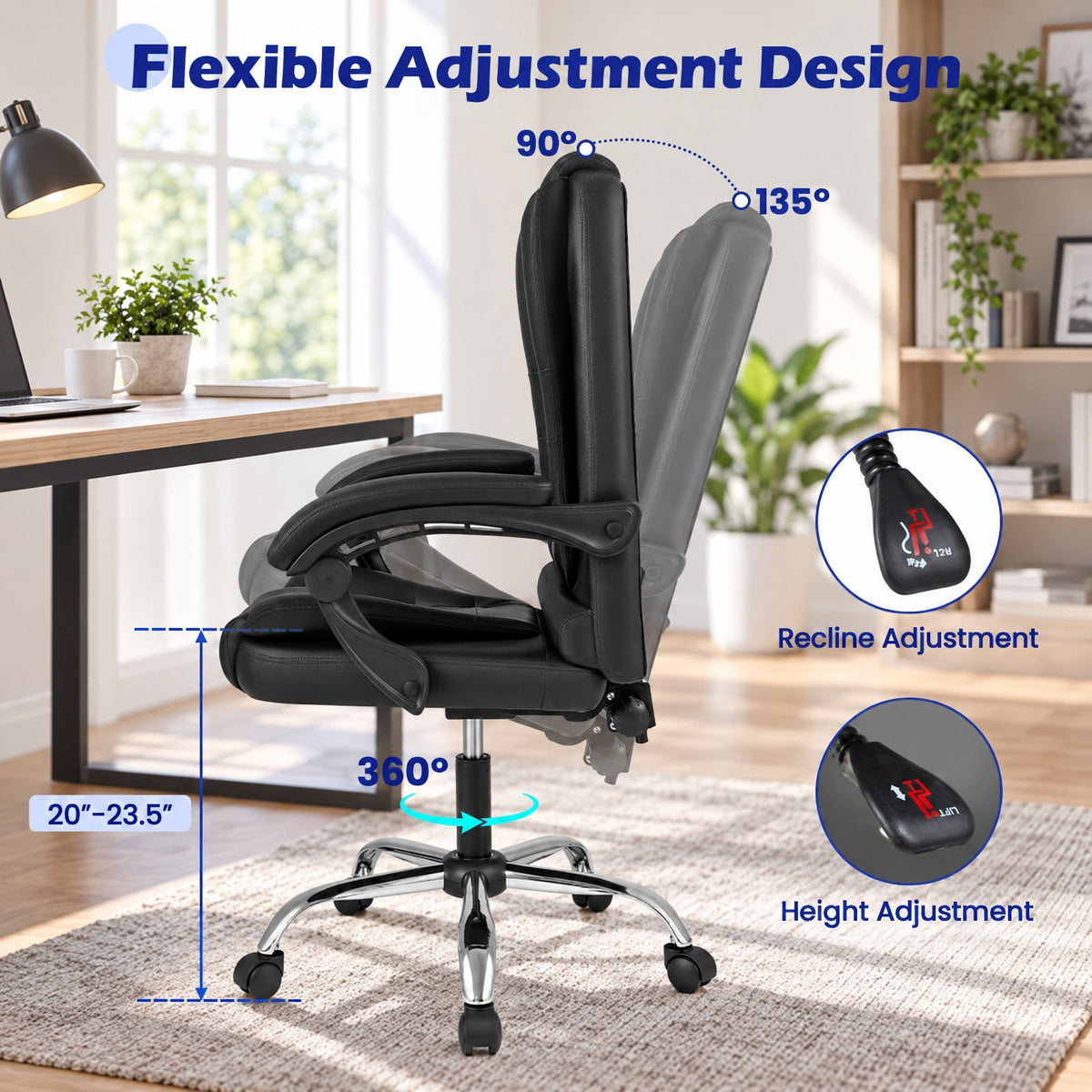 Airfind Big High Back Executive Chair with Linkage Armrests and Leather Padded Seat for Office, 330 Lbs Capacity with Black: PVC Leather Sponge, Black