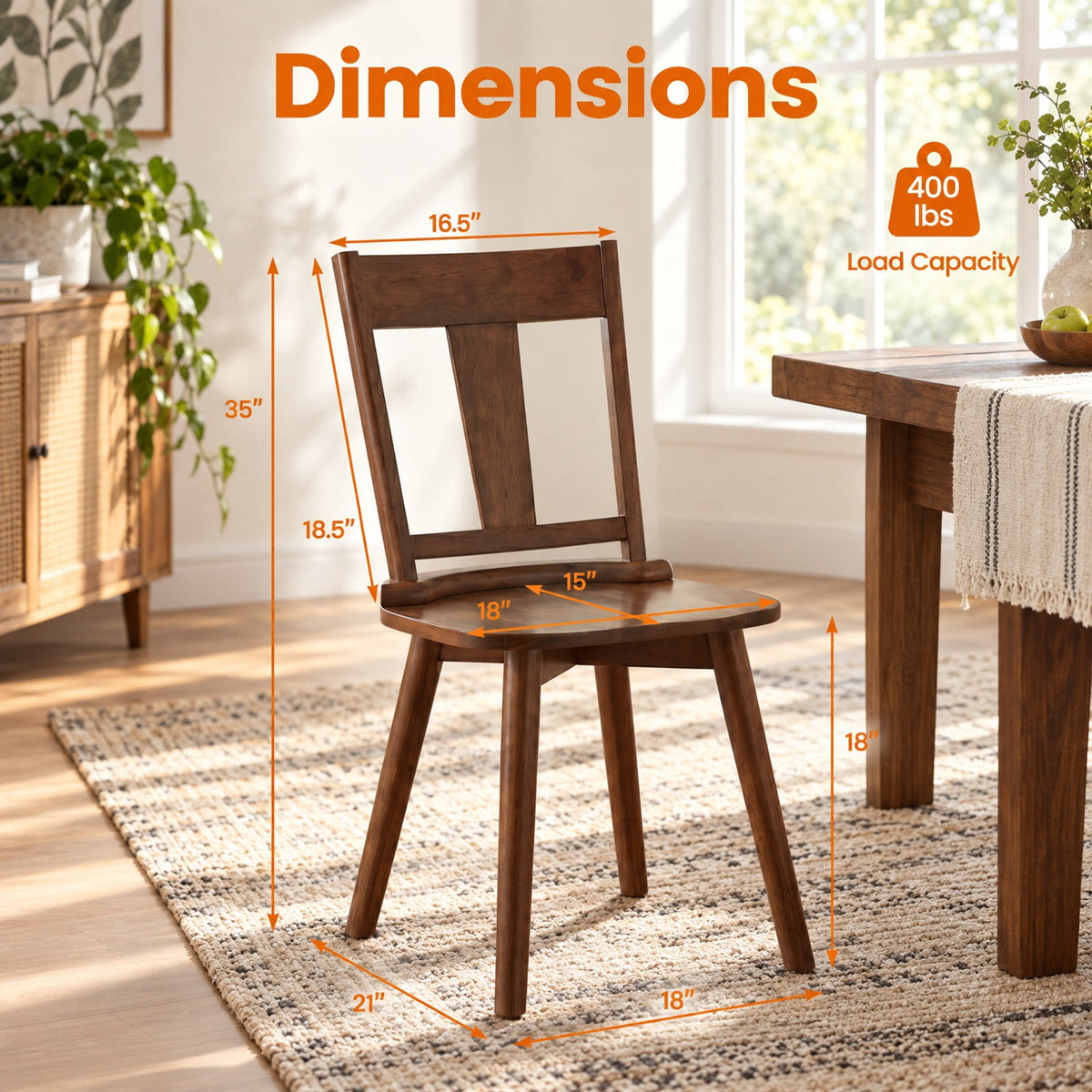 Airfind Dining Chairs Set of 4 with Solid Wood Backrest for Kitchen Dining Room, 400 lbs Capacity, Rubber Wood Frame, Unspecified