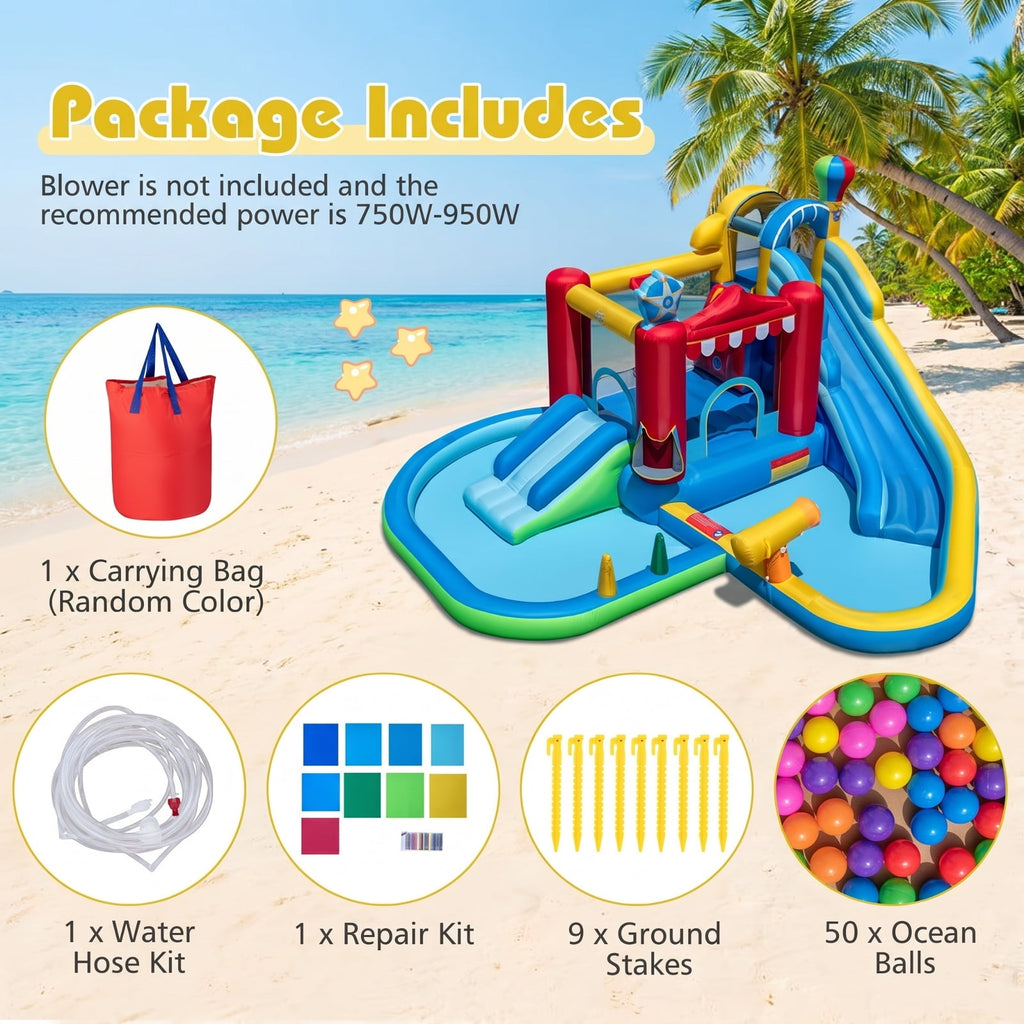 Airfind Inflatable Water Park with Splash Pool, Water Cannon, Basketball Rim and 50 Ball Pit, 188in x183in x102in Bounce House for Birthday Parties Kids 3-12