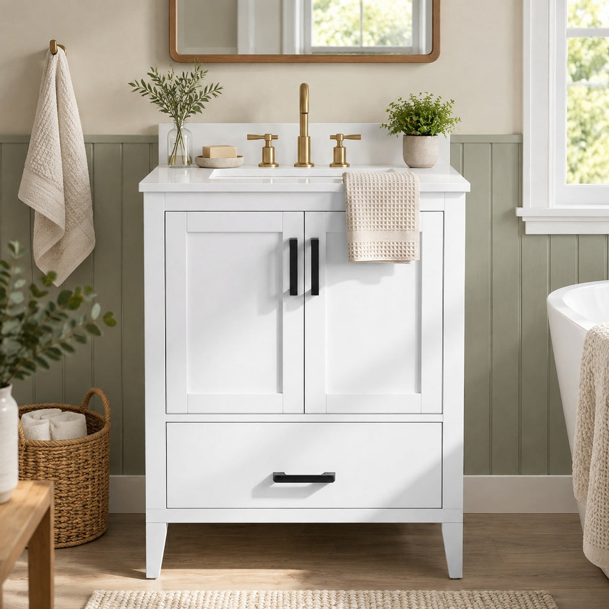 Airfind 24.5 Modern Bathroom Vanity with Sink 2 Doors and Drawer, 24.5 x 18.5 x 34Sink Footprint, White