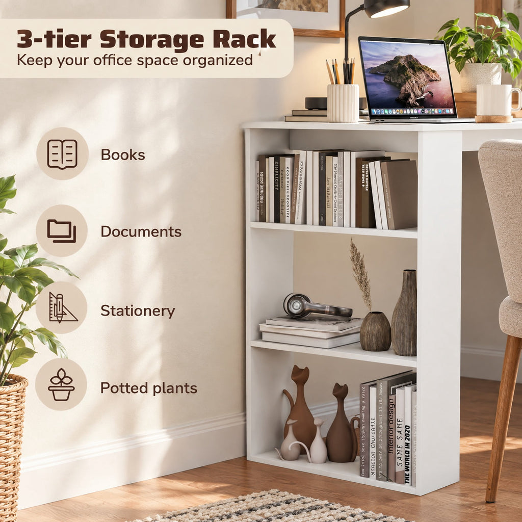 Airfind Computer Desk with Bookshelf for Small Space, 155 lbs Capacity, Engineered Wood Frame, 35.5 x 18 x 29.5 Footprint, White