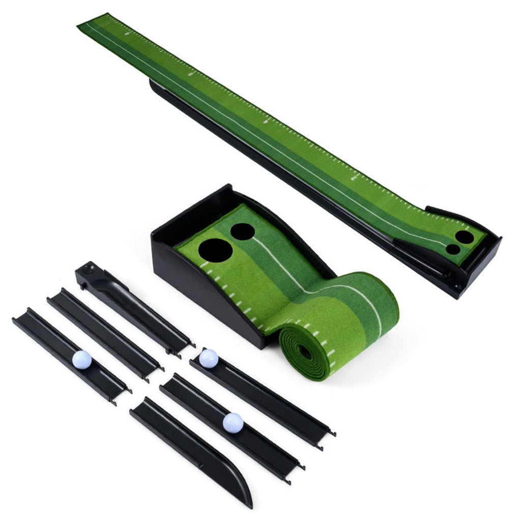 Airfind 9.4 ft Putting Green Mat with Side Auto-Return Track, 2 Hole Sizes and 3 Balls, Green