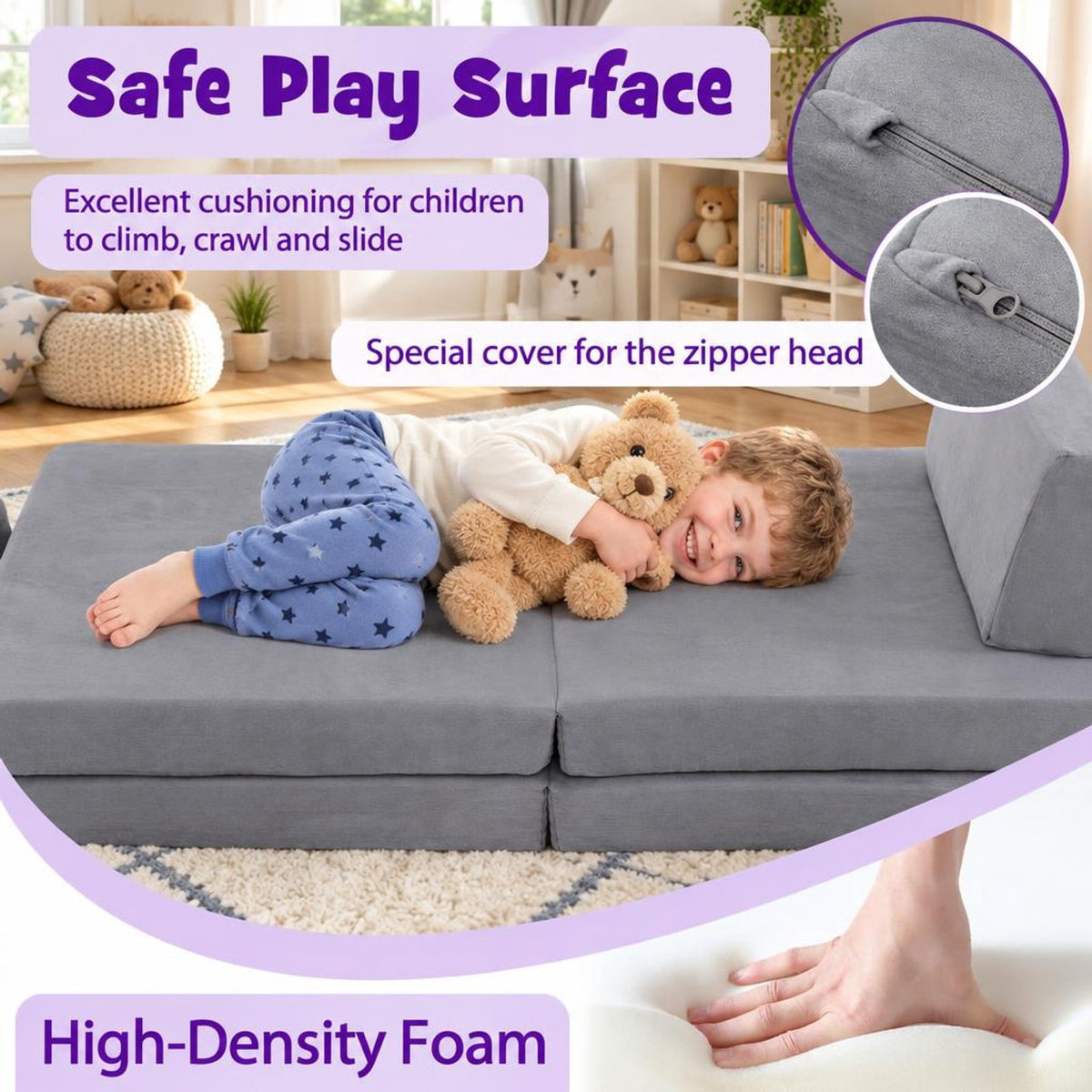 Airfind 6 Pieces Modular Kids Play Couch Set with Washable Covers for Living Room Playroom, 50.5 x 28.5 x 9Circular Block Footprint