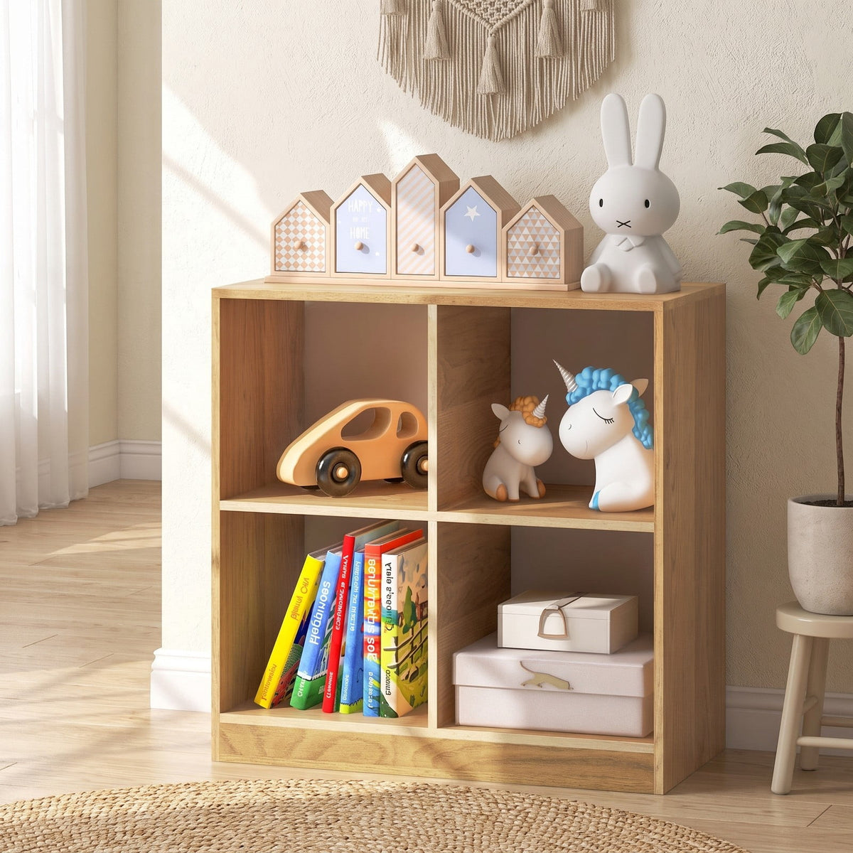 Airfind 4-Cube Youth Bookcase with Open Shelves, 60 Lbs Capacity, Engineered Wood, 29 Inch X 13 Inch X 29 Inch for Convenient Everyday Use, Natural