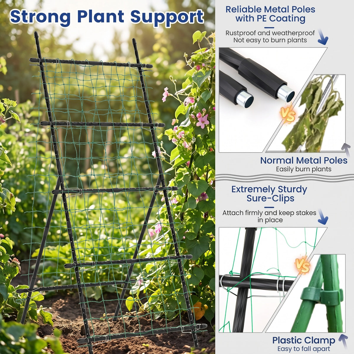 Airfind 74 Inch Tall Garden Trellis for Flower Vine Vegetable Fruit Pea, PE-Coated Metal PP Frame, 31.5 x 36.5 x 75 Footprint, Black