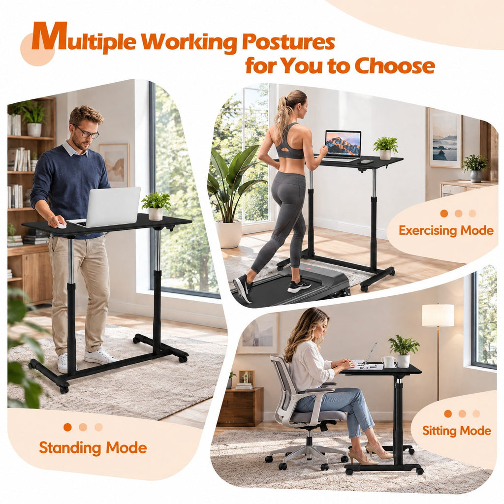 Airfind Height Adjustable Computer Desk Sit to Stand Rolling Notebook Table, MDF Frame, 37.5 x 21.5 x 27.5-42 Footprint, Balck