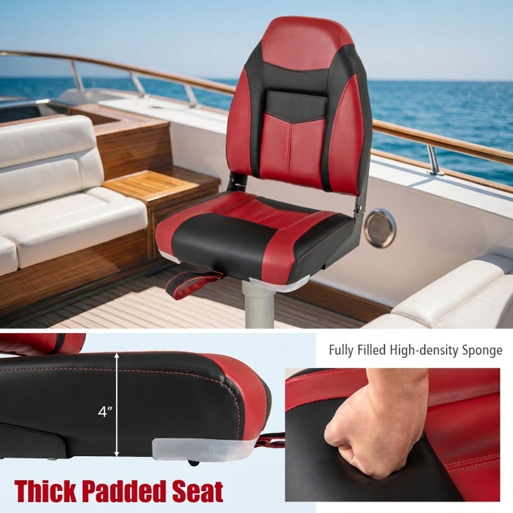 Airfind Folding Boat Seats with High Back Ergonomic Support and Waterproof Cushion for Fishing and Pontoon Boats with Aluminum Hinges, Red
