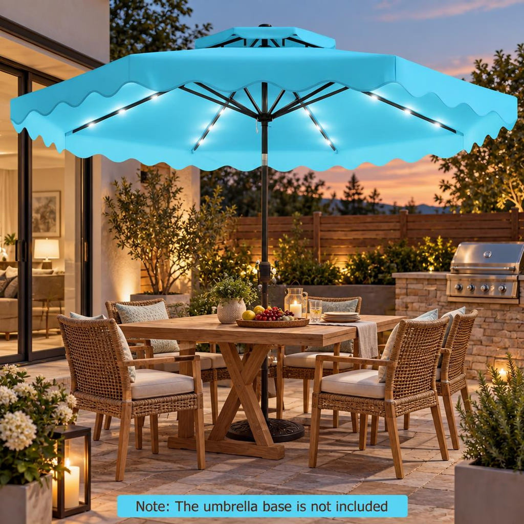 Airfind 9 FT Solar LED Patio Umbrella Push-Button Tilt and Crank 24 LED Lights and 8 Ribs, Polyester Fabric Metal Frame, 9 x 8.2 ft Footprint